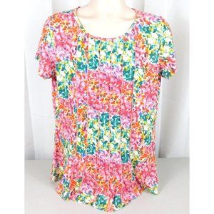 Northstyle Womens Colorful Swing Top L Pink/Multi Color Poly Blend Short Sleeves